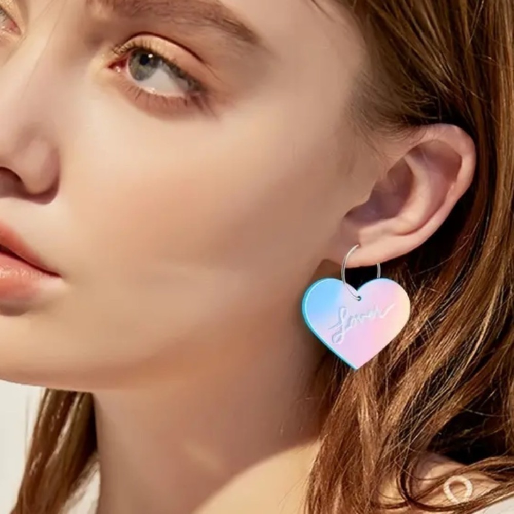 Taylor Swift Lover Laser Heart Shape Iridescent Pierced Earrings